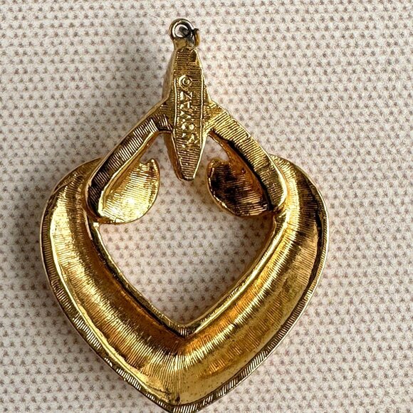 Vintage Jomaz Gold Heart Pendant 1.5" Joseph Mazer - Picture 3 of 5